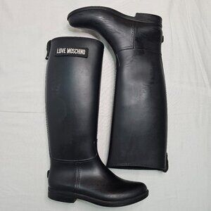 LOVE MOSCHINO — Black 16" Tall Rain Riding Equestrian Boots Women's Size EU 39